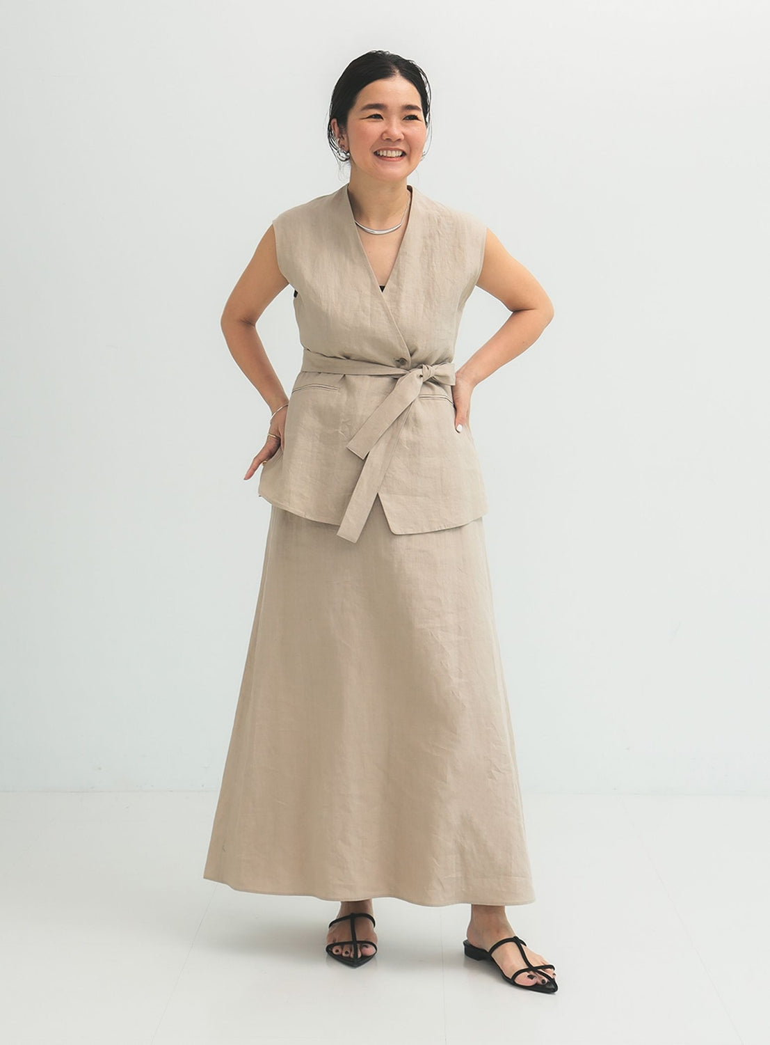 Linen Wrap Vest Blouse .M