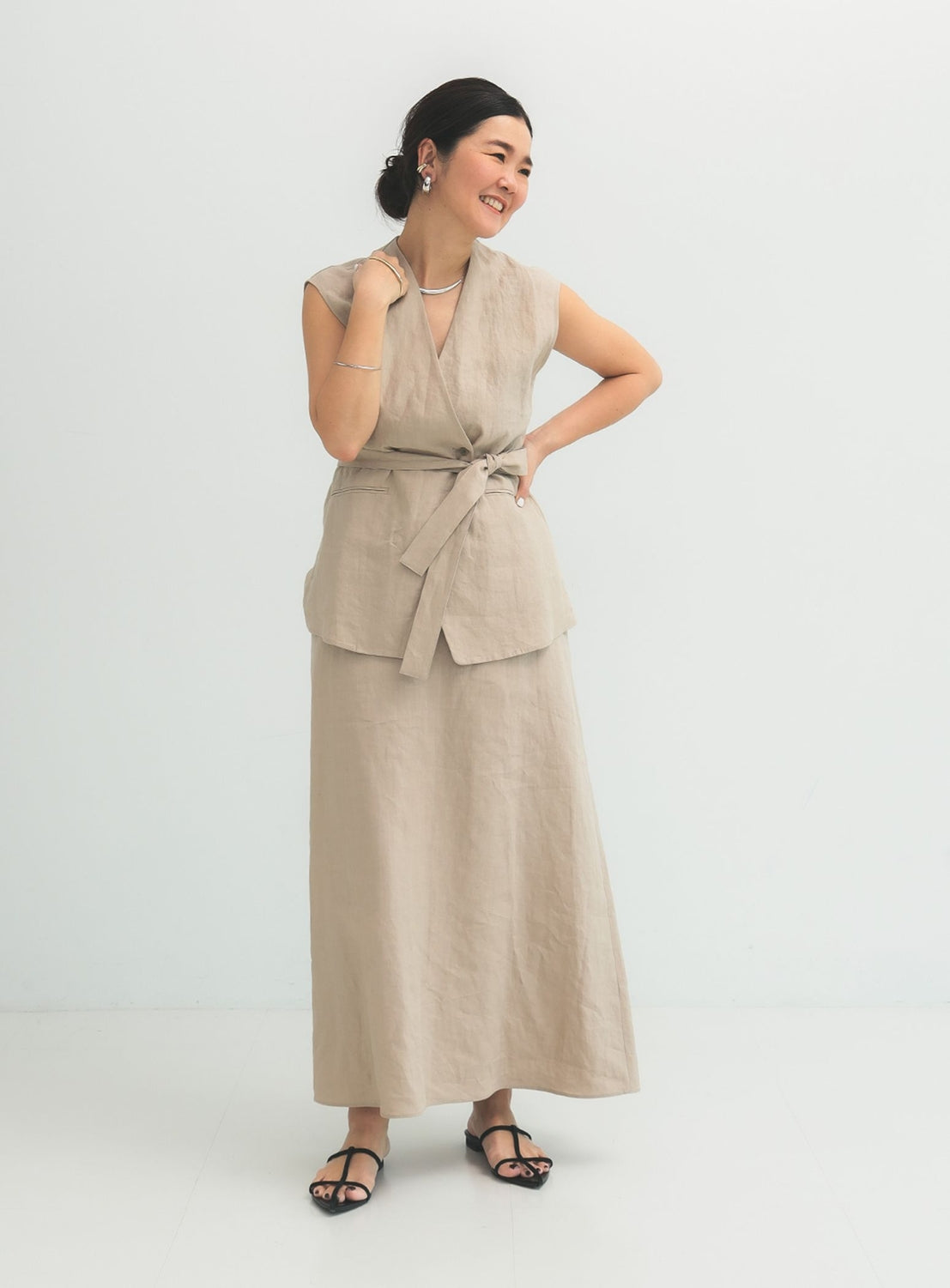 Linen Wrap Vest Blouse .M