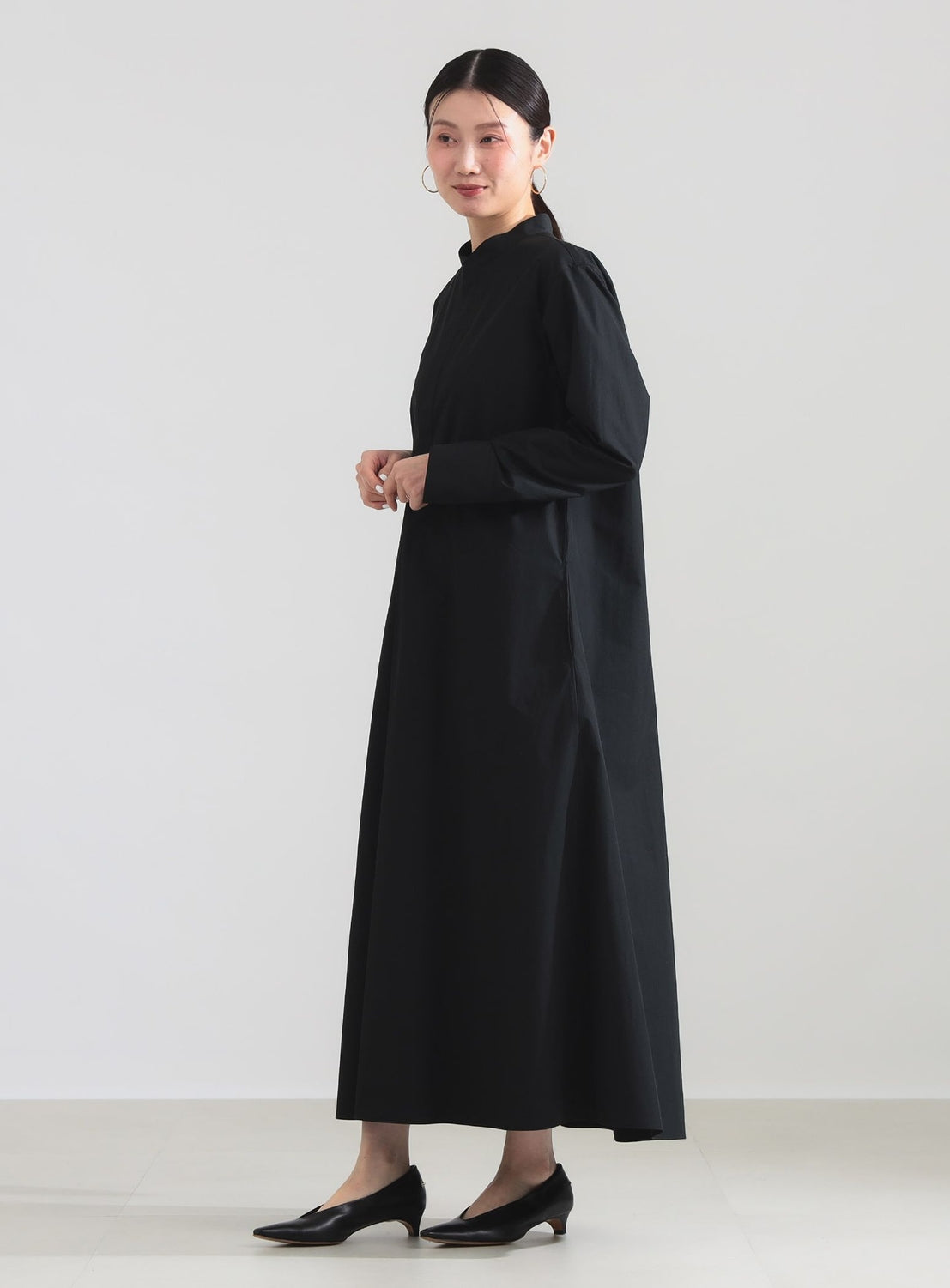 Cotton Nylon Flare Shirt Dress