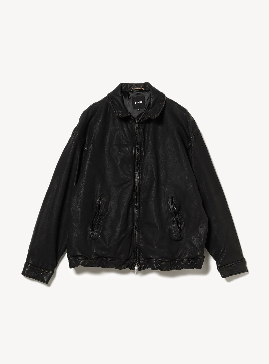 Wide Fit Distressed Leather Zip Jacket