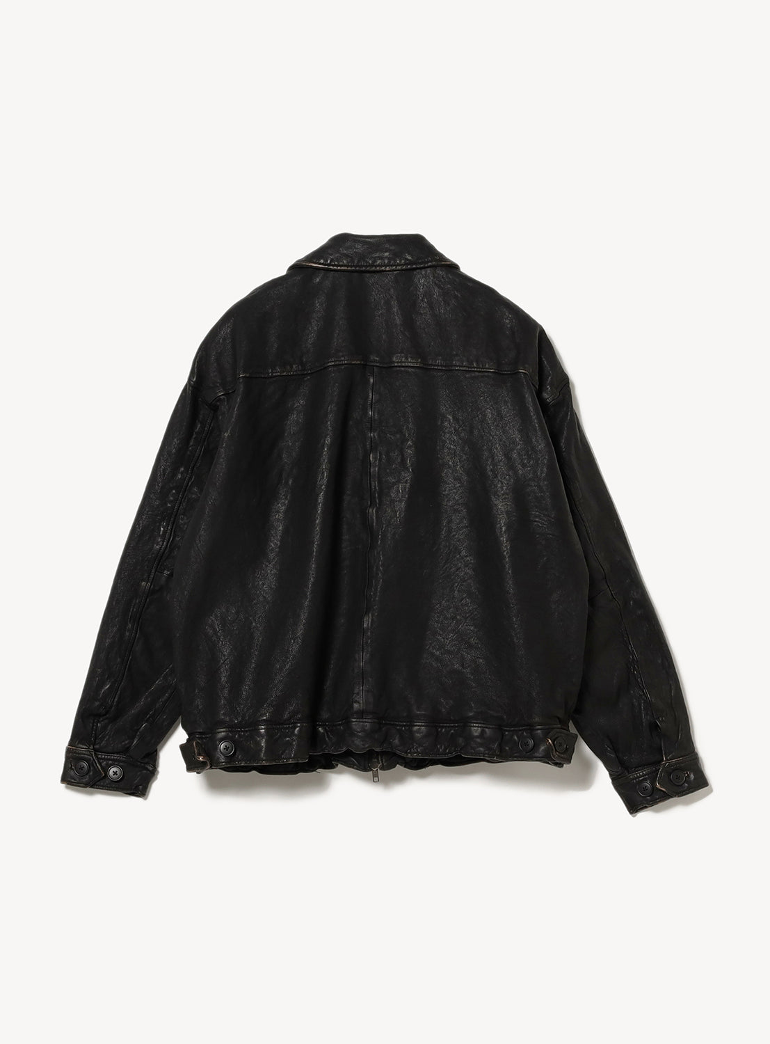 Wide Fit Distressed Leather Zip Jacket