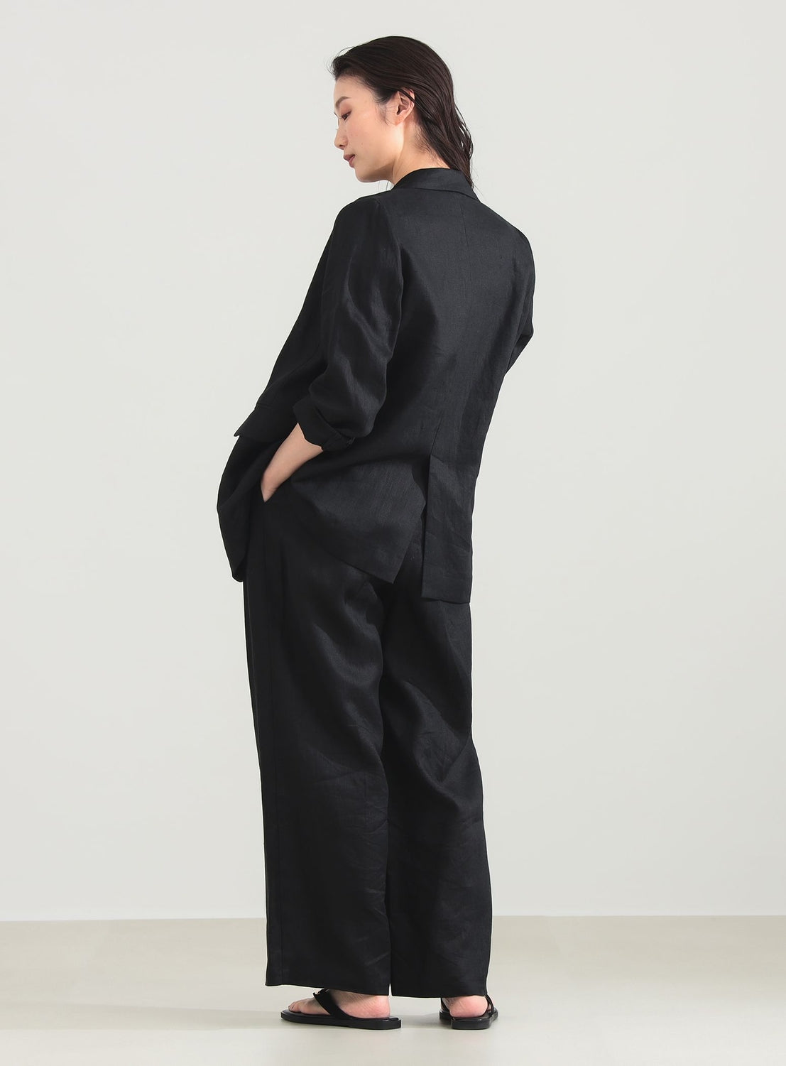 Linen Wide-Leg Pants with Tabs