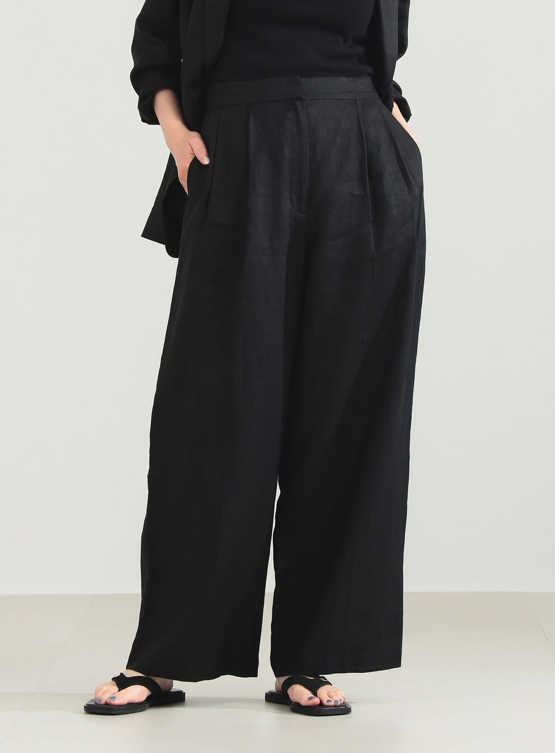 Linen Wide-Leg Pants with Tabs