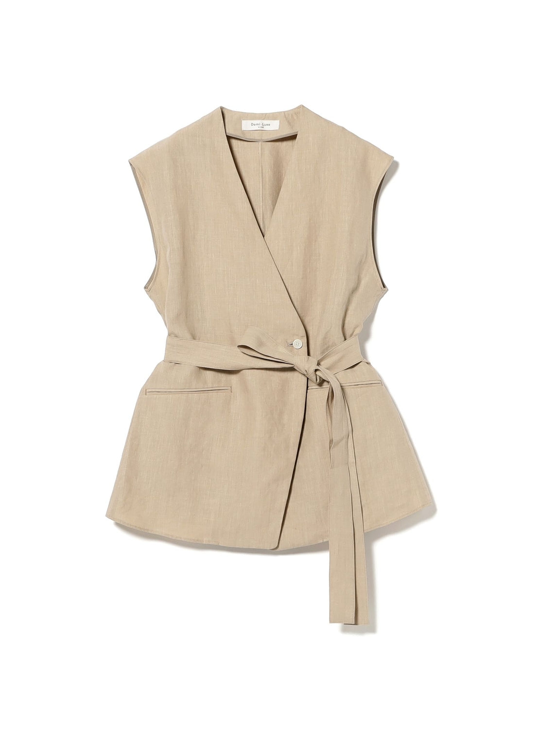 Linen Wrap Vest Blouse .M
