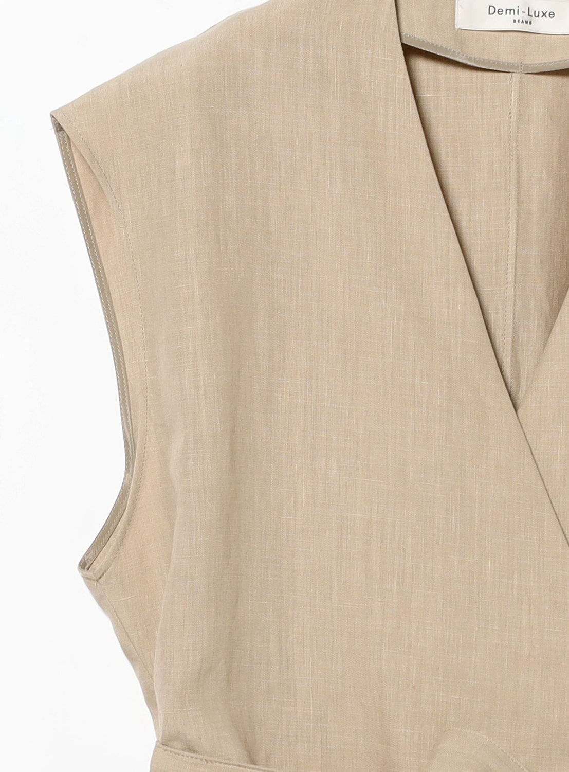 Linen Wrap Vest Blouse .M