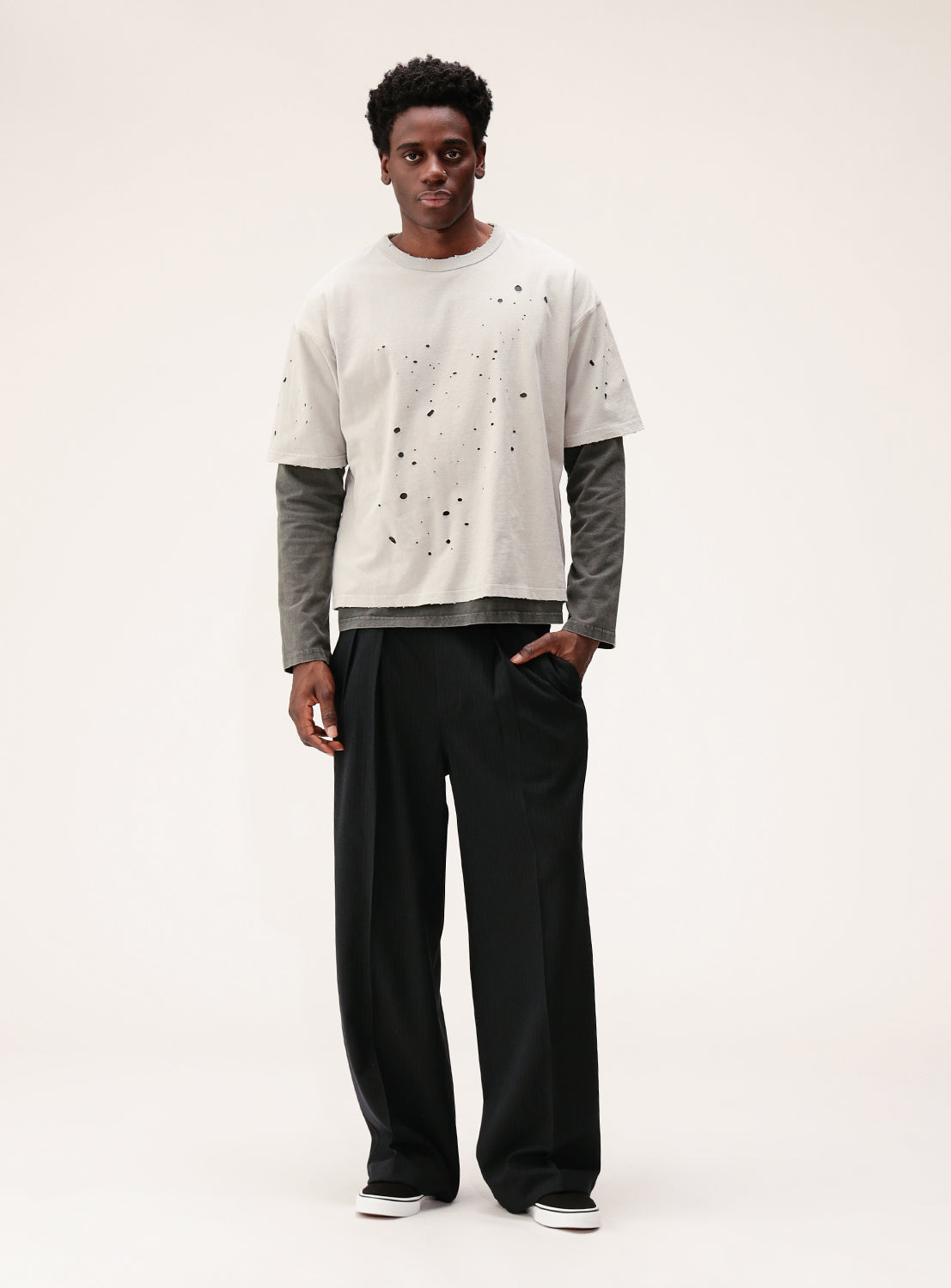 Layered Damage Long Sleeve T-Shirt