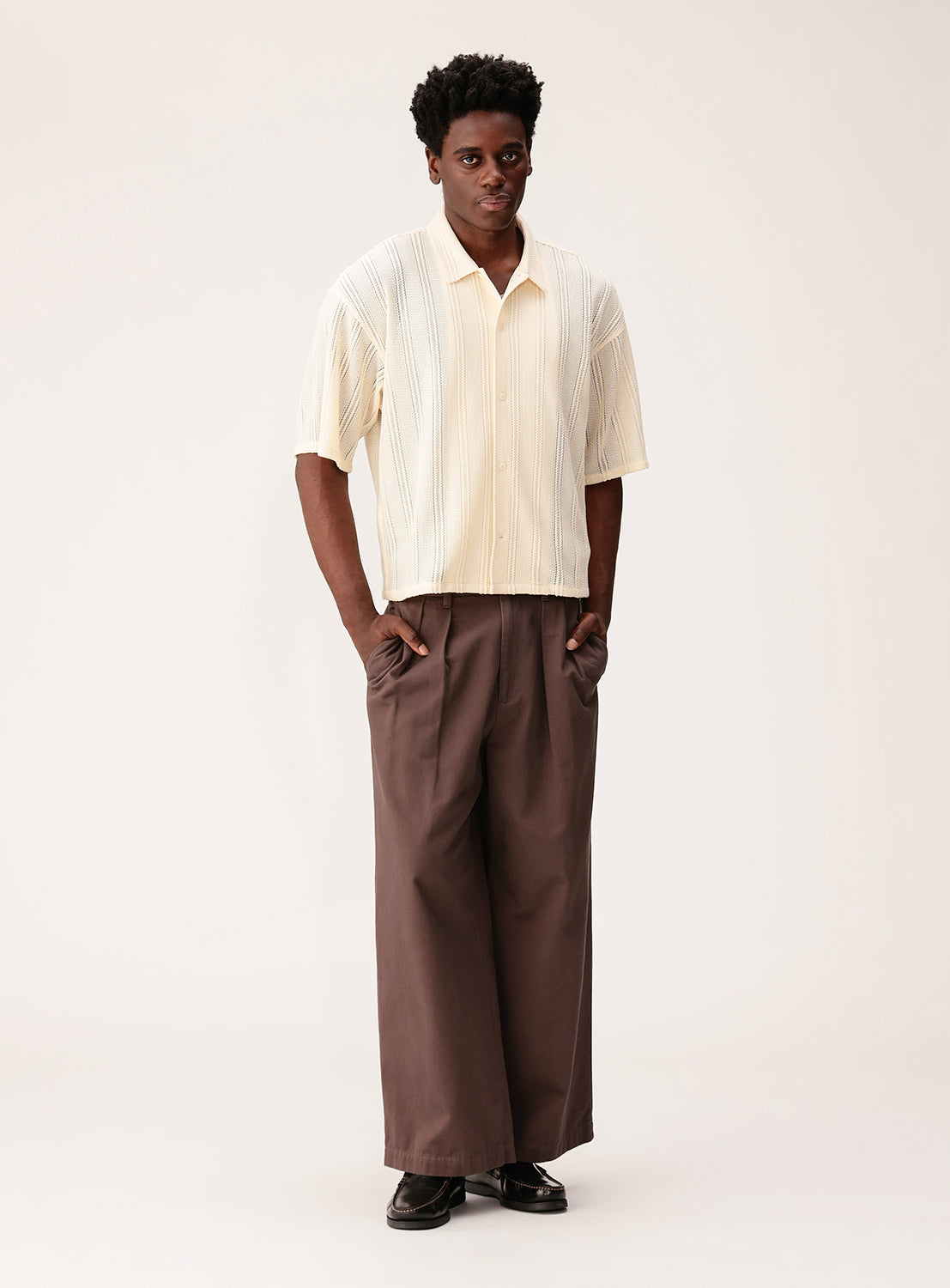 Short Mesh Open Collar Shirt