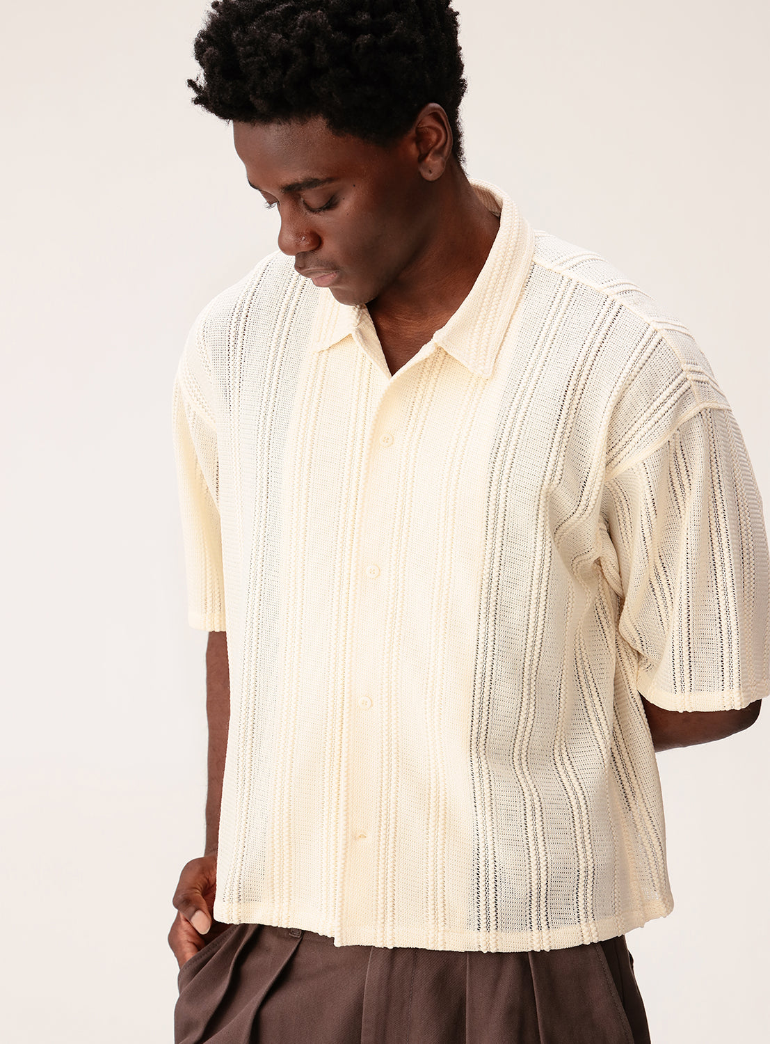 Short Mesh Open Collar Shirt