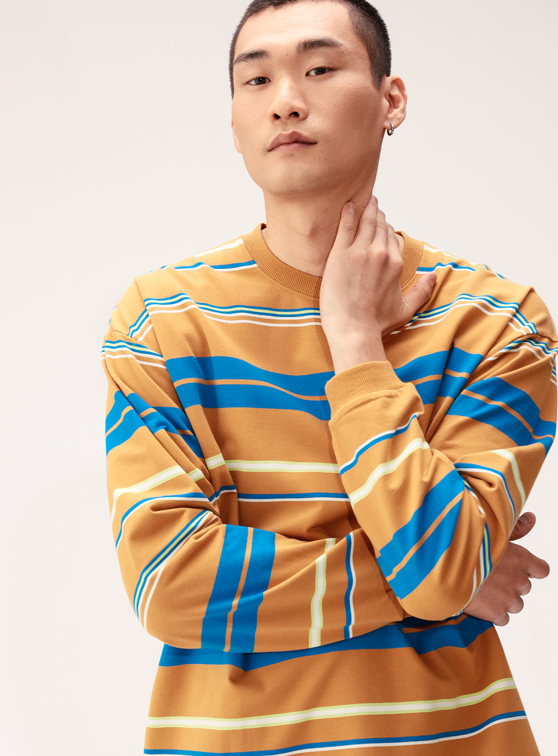 Multi-Stripe Crew Neck Wide Fit Sweatshirt