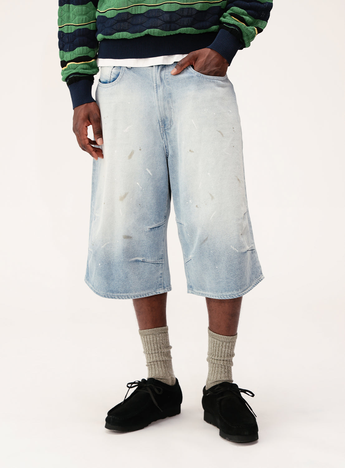 Wide Paint Denim Three Quarters Pants