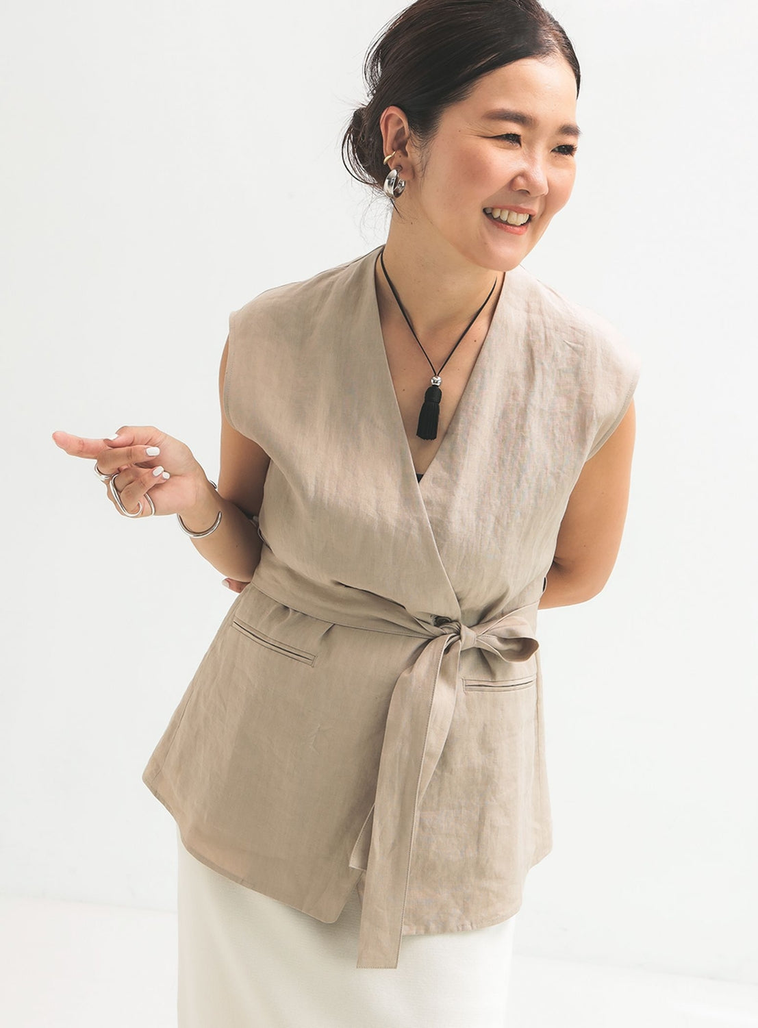 Linen Wrap Vest Blouse .M