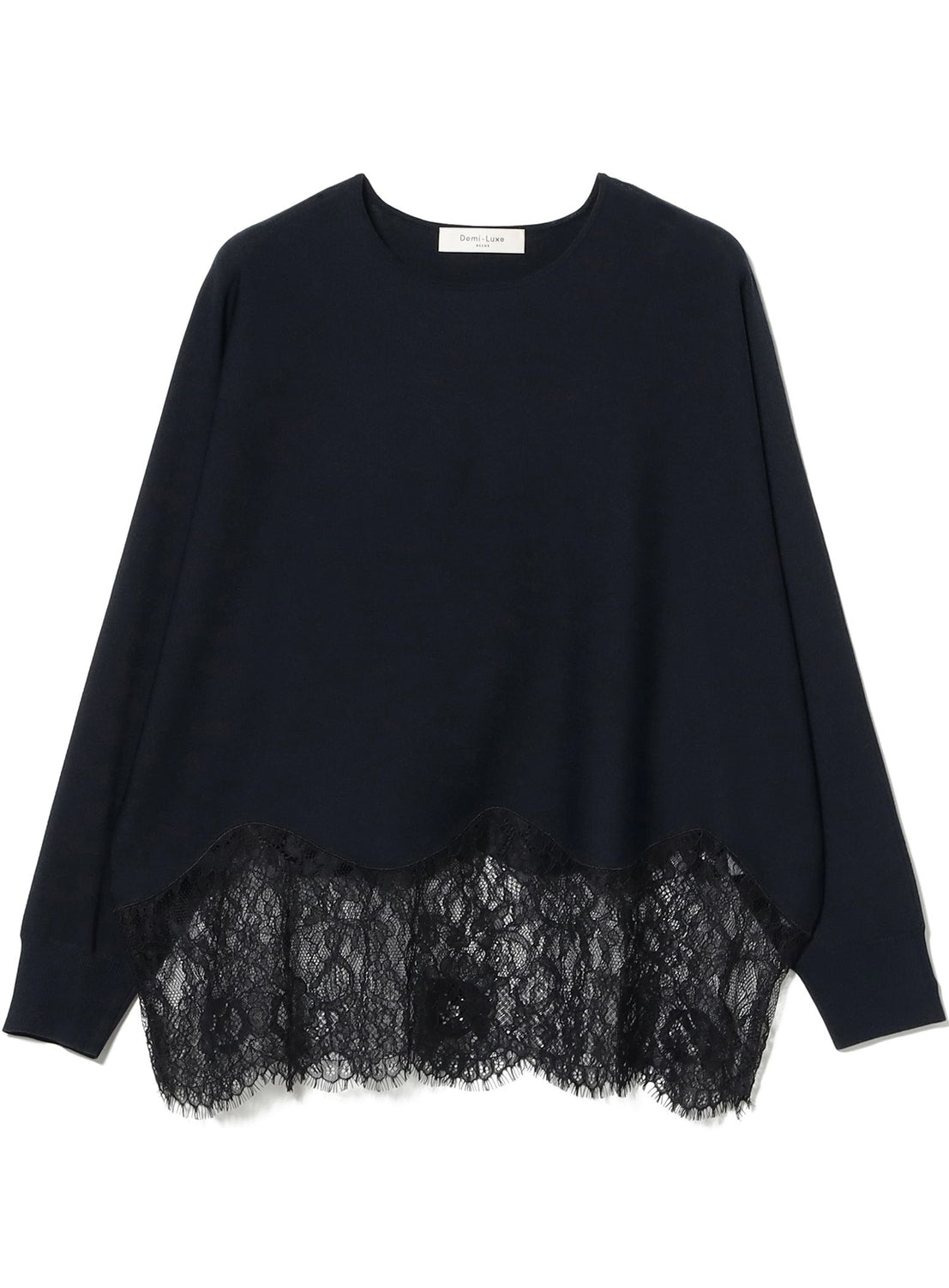 Lace Hem Crew Neck Knit Pullover