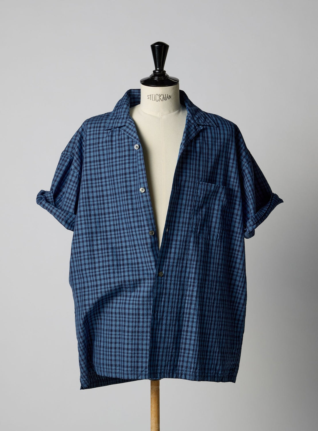 the A / Indigo Check Open Collar Shirt