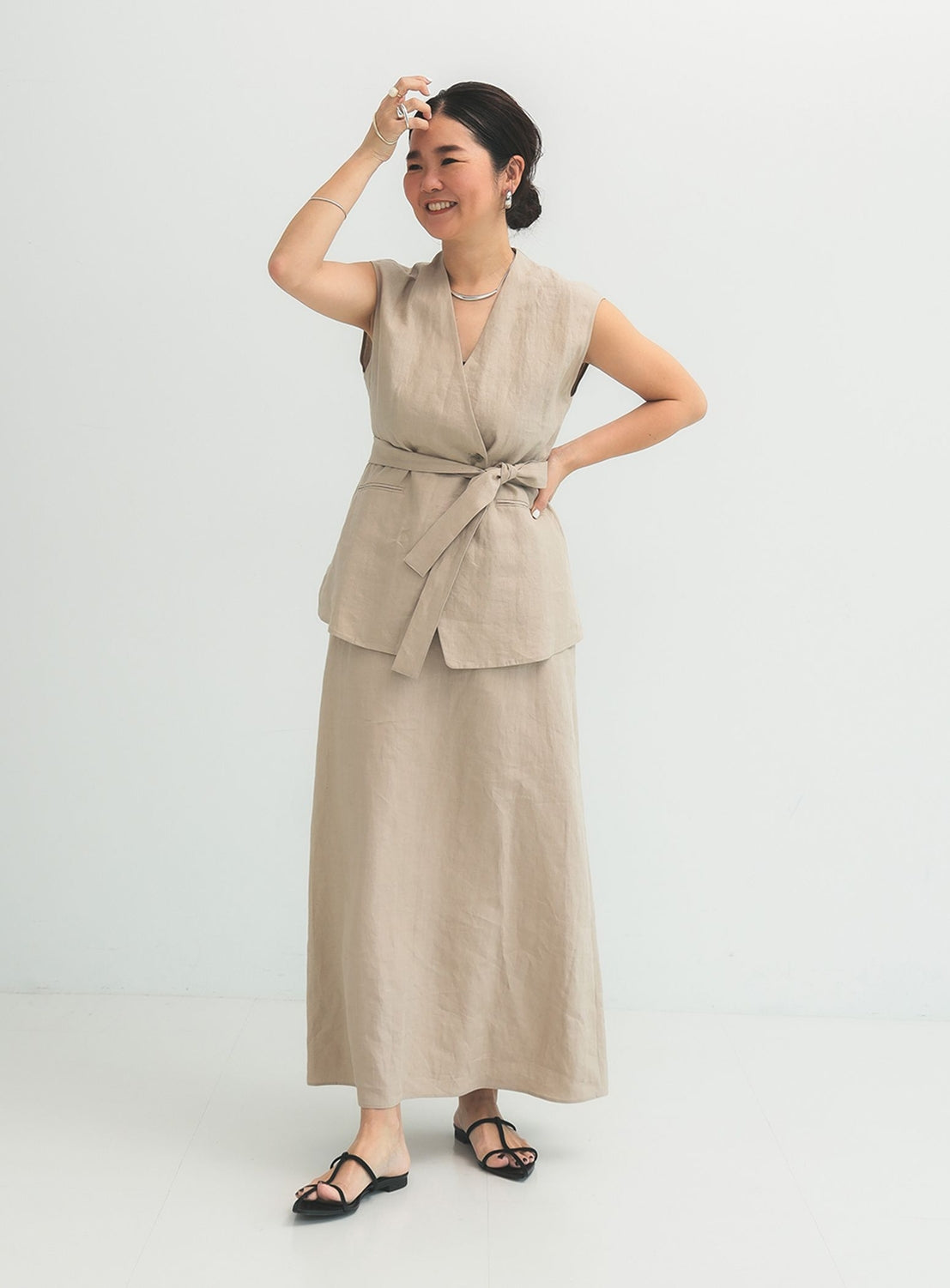 Linen Wrap Vest Blouse .M