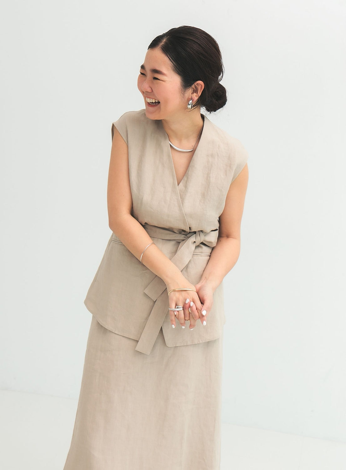 Linen Wrap Vest Blouse .M