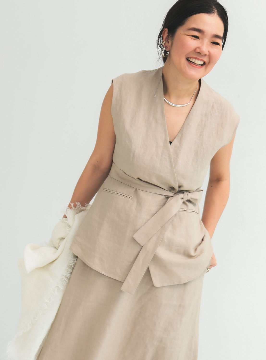 Linen Wrap Vest Blouse .M