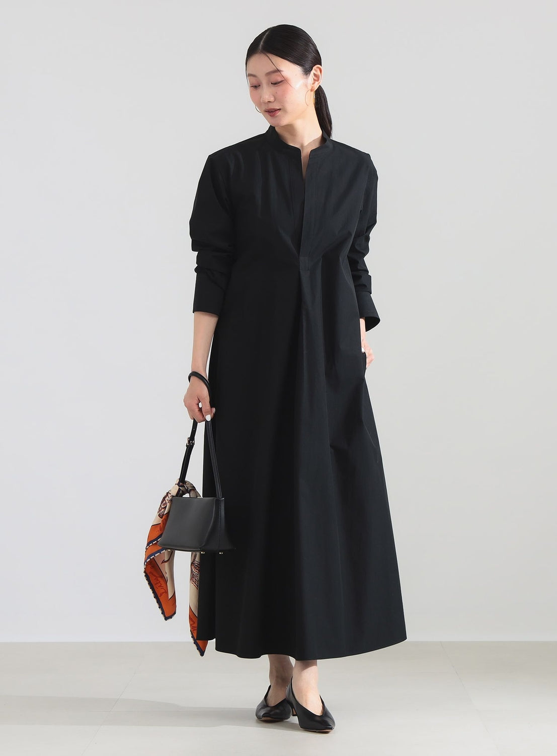 Cotton Nylon Flare Shirt Dress