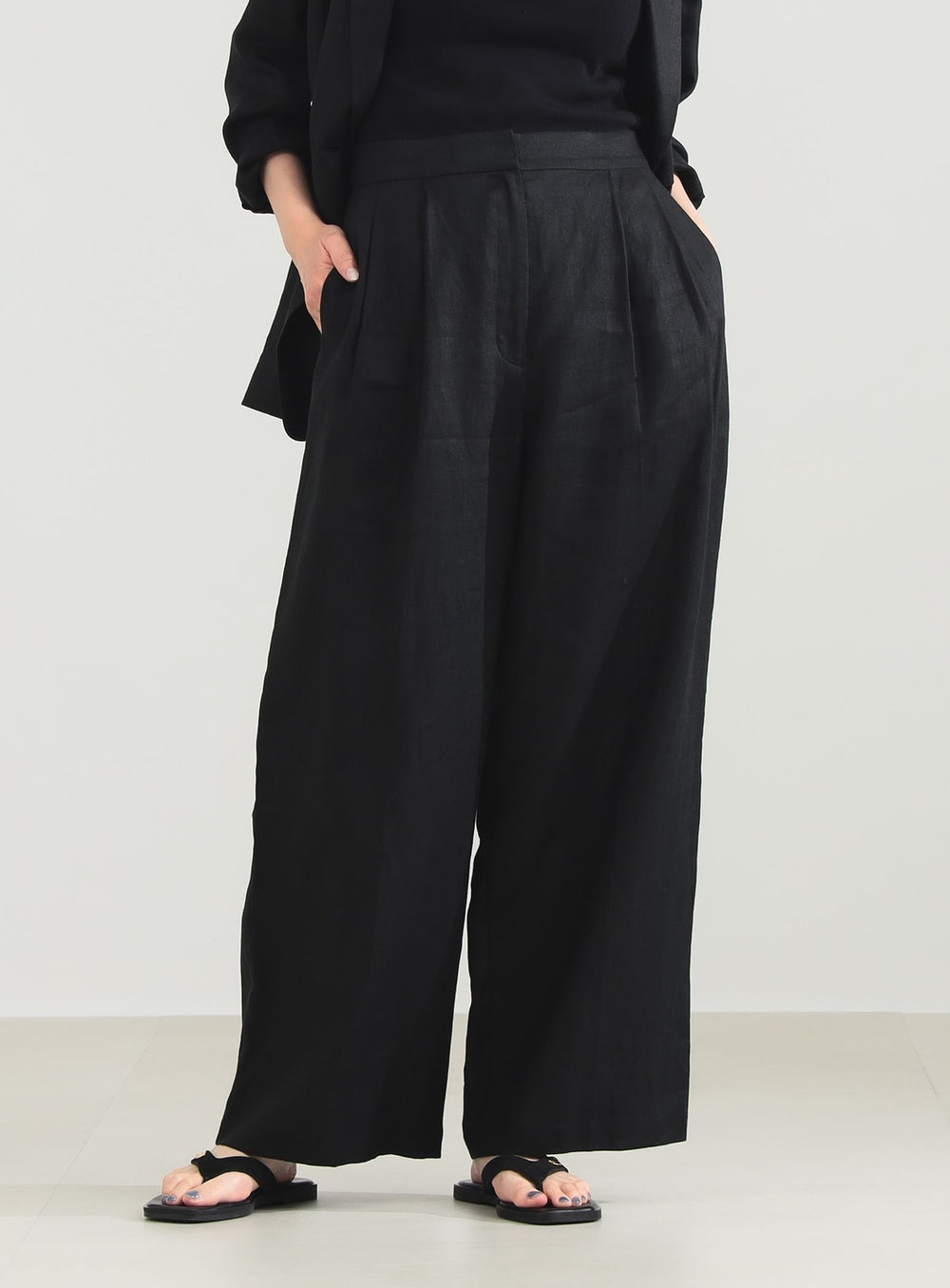 Linen Wide-Leg Pants with Tabs