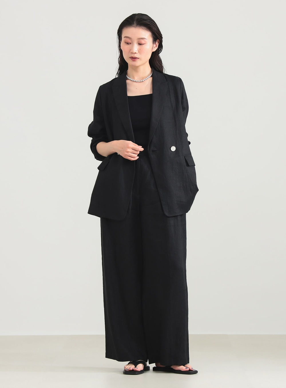Linen Wide-Leg Pants with Tabs