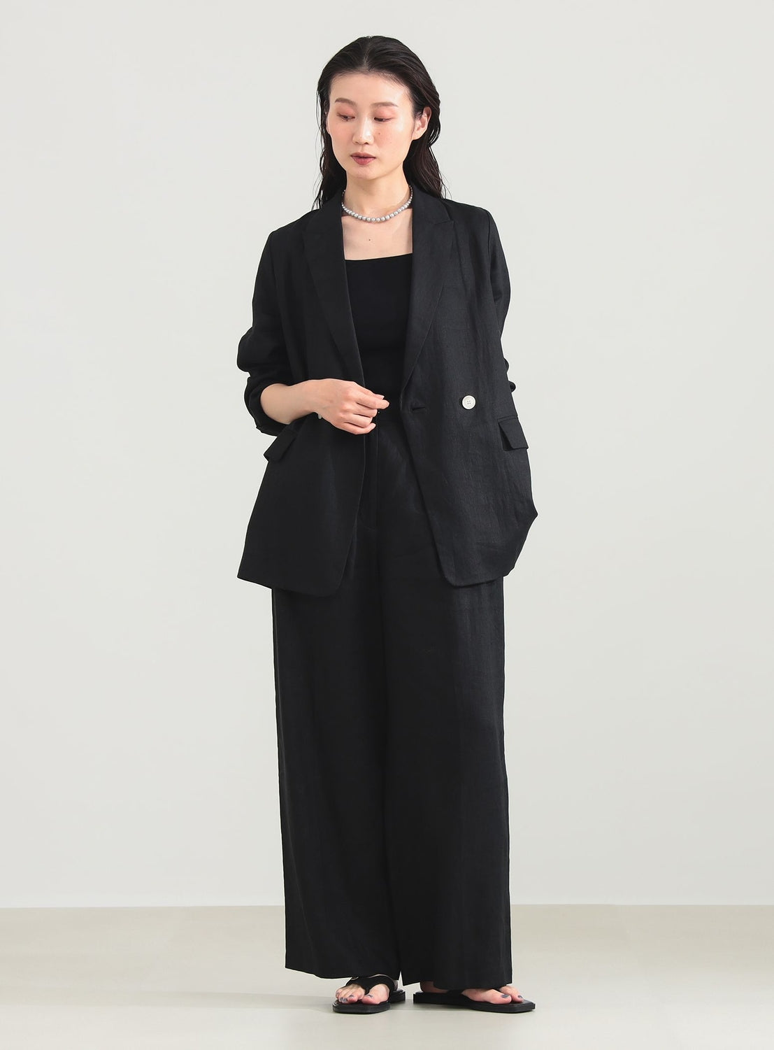 Linen Wide-Leg Pants with Tabs