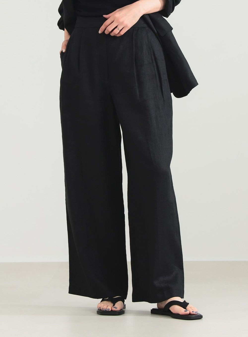 Linen Wide-Leg Pants with Tabs