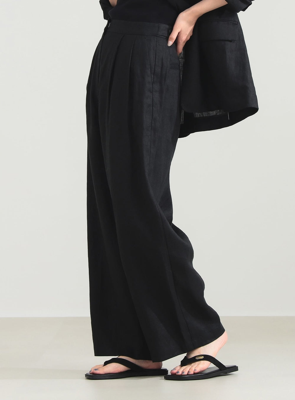 Linen Wide-Leg Pants with Tabs
