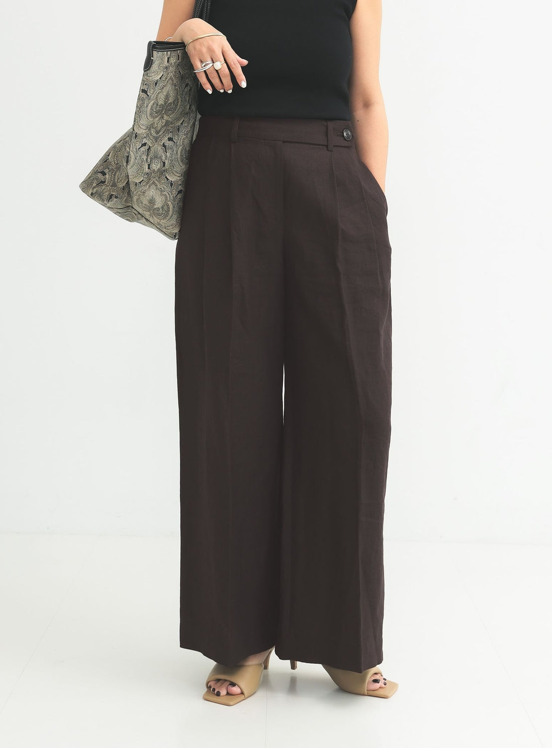 Simple Linen Wide Pants .M