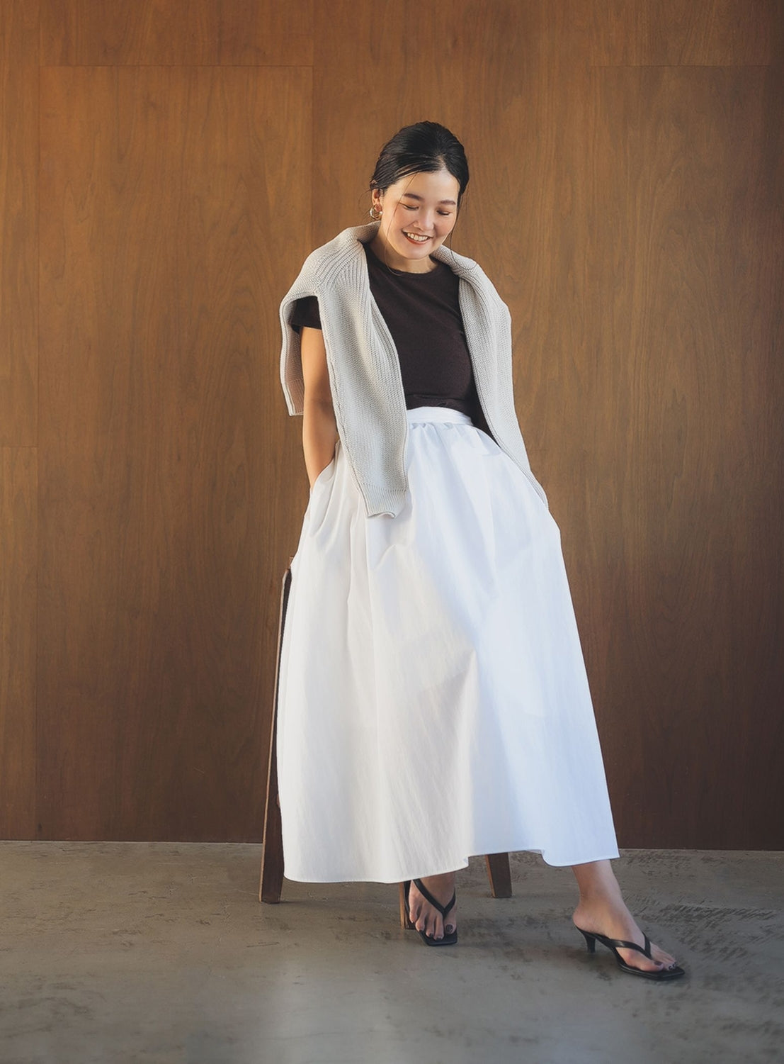Cotton Nylon Tuck Gathered Skirt