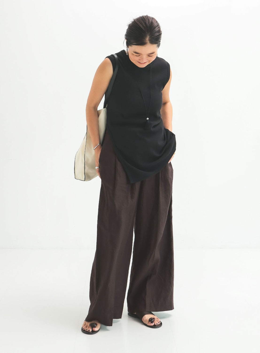 Simple Linen Wide Pants .M