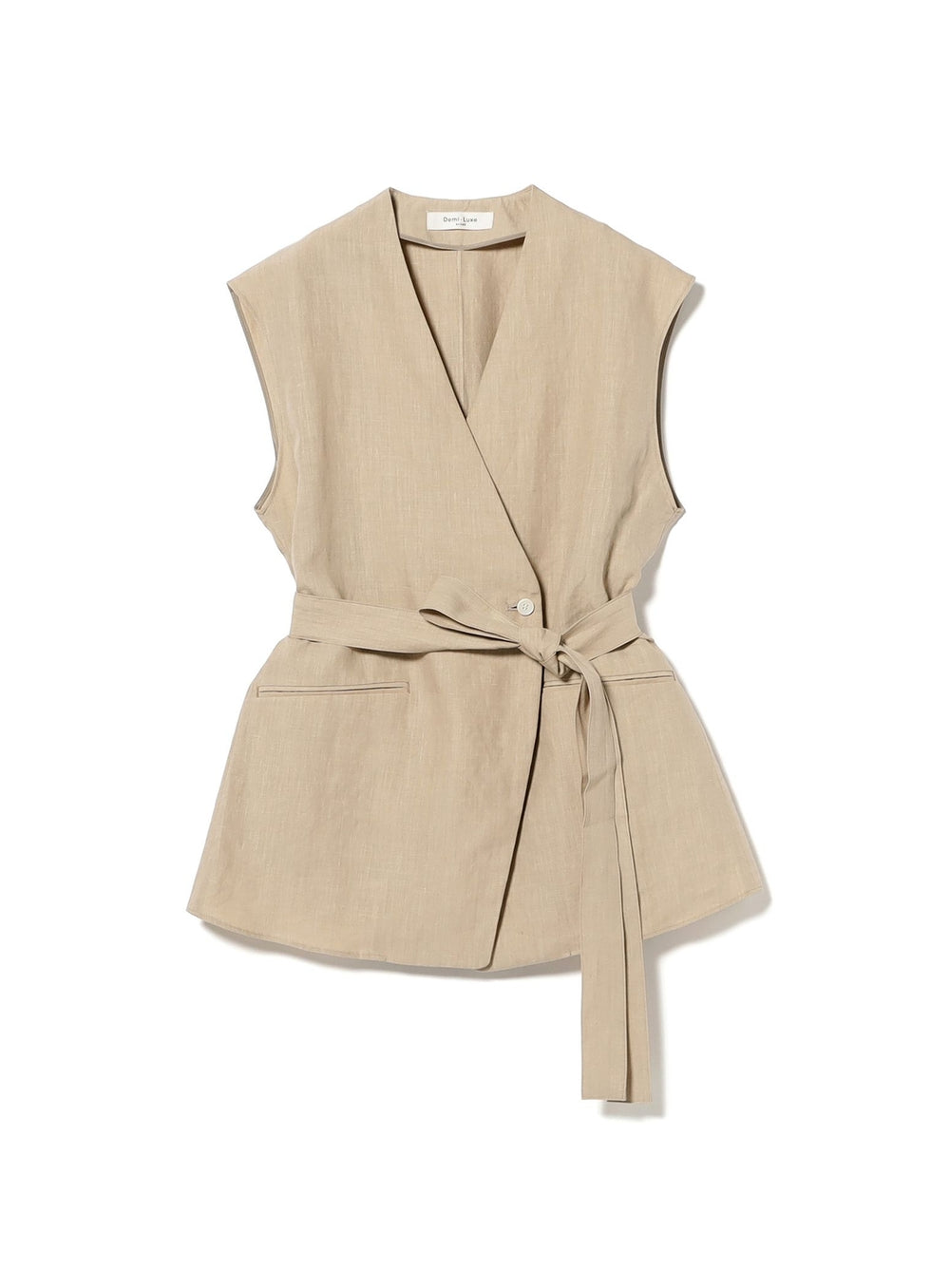 Linen Wrap Vest Blouse .M