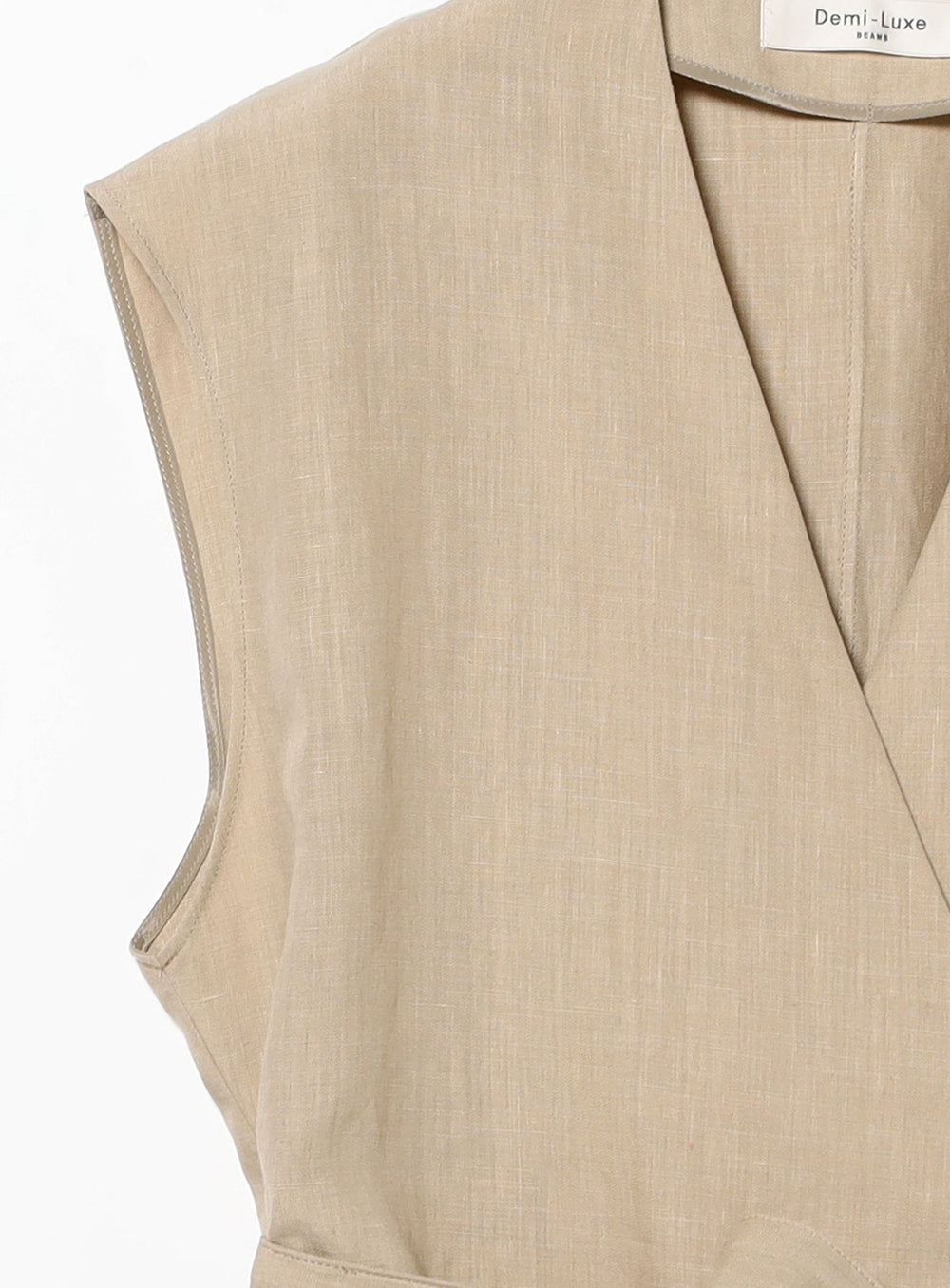 Linen Wrap Vest Blouse .M