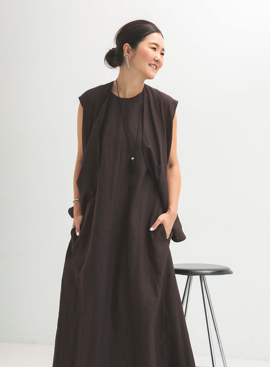Linen Wrap Vest Blouse .M