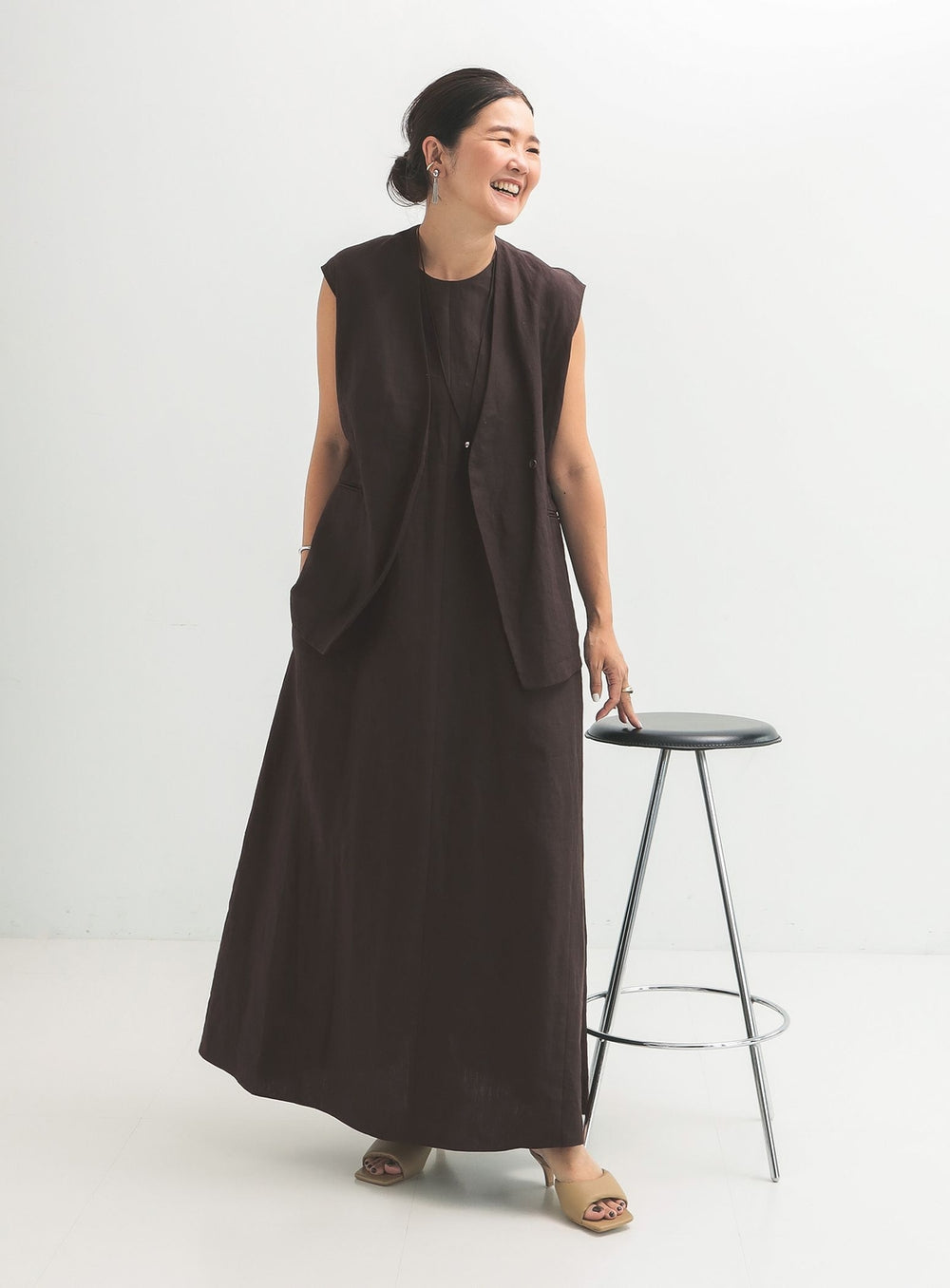 Linen Wrap Vest Blouse .M