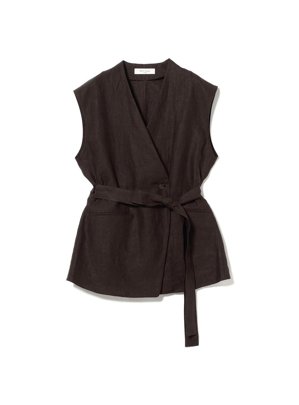 Linen Wrap Vest Blouse .M
