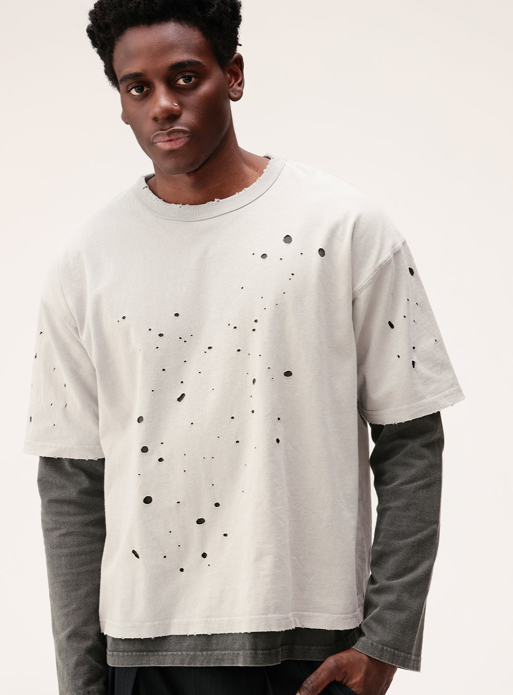 Layered Damage Long Sleeve T-Shirt