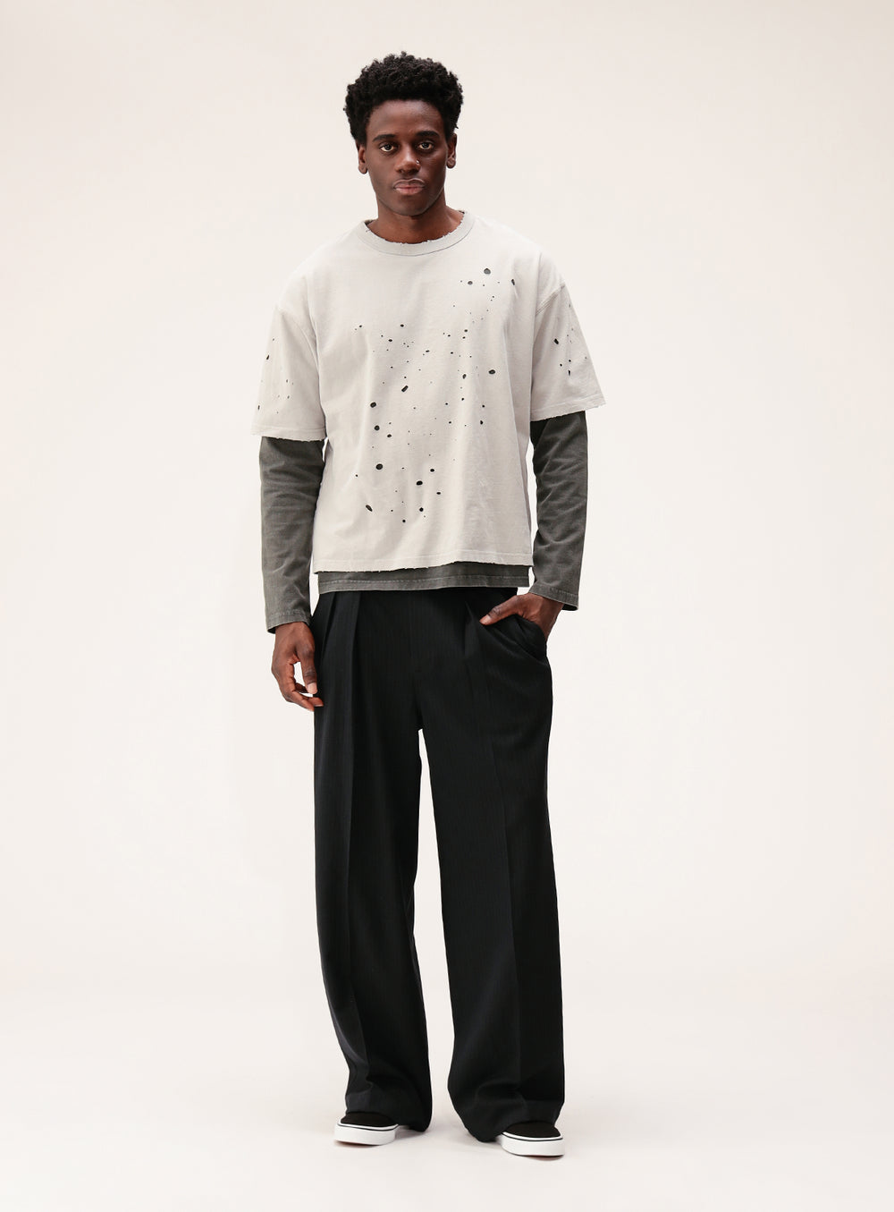 Layered Damage Long Sleeve T-Shirt