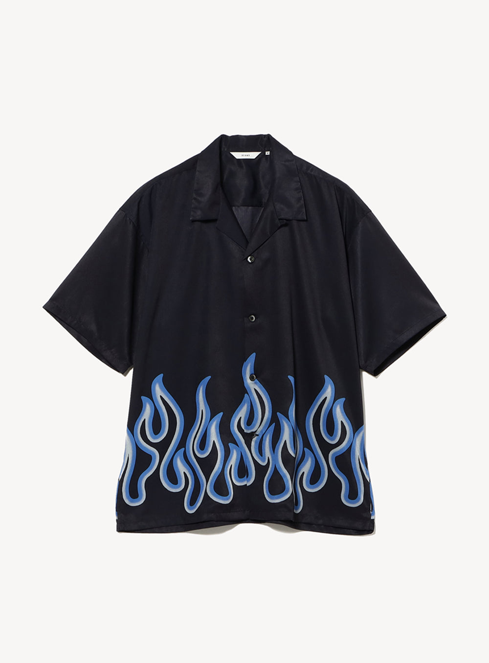 เสื้อเชิ้ตคอปกเปิดลายพิมพ์เปลวไฟทรงหลวม
