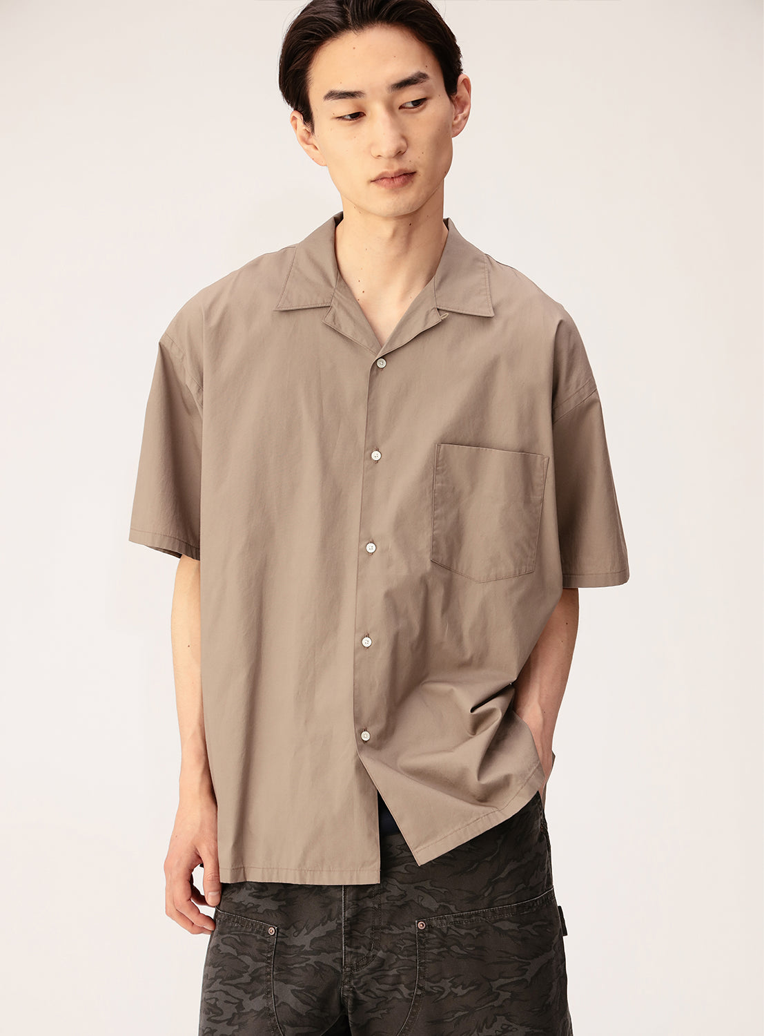 Broadcloth Open Collar Shirt
