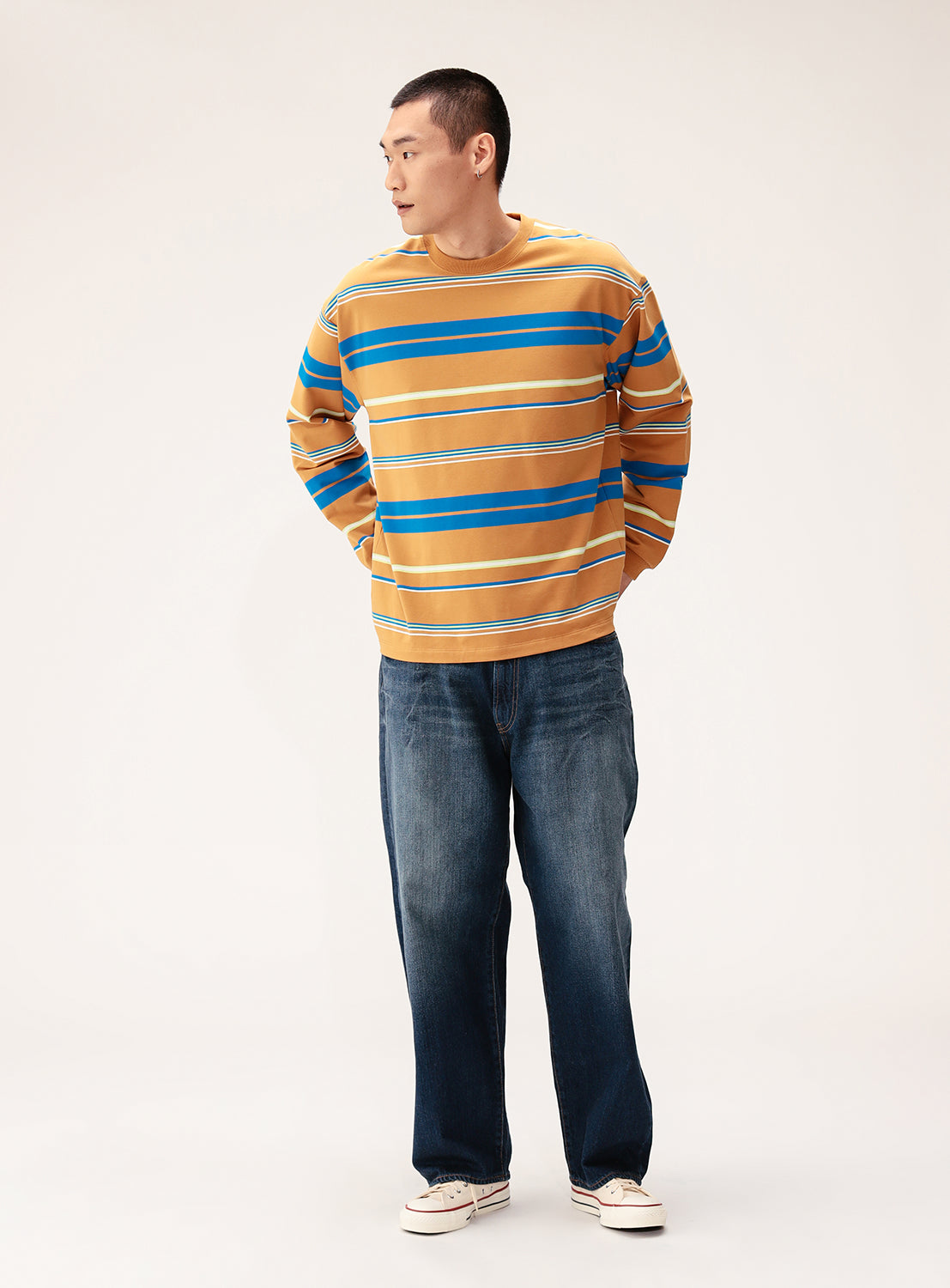 Multi-Stripe Crew Neck Wide Fit Sweatshirt