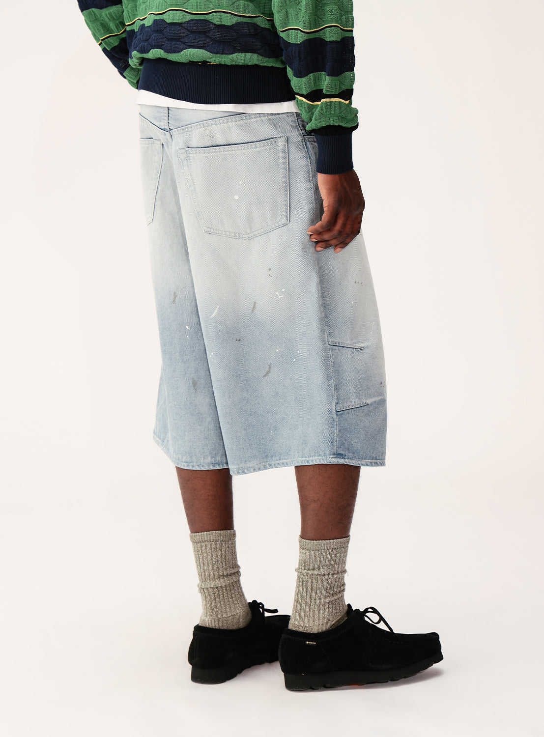 Wide Paint Denim Three Quarters Pants