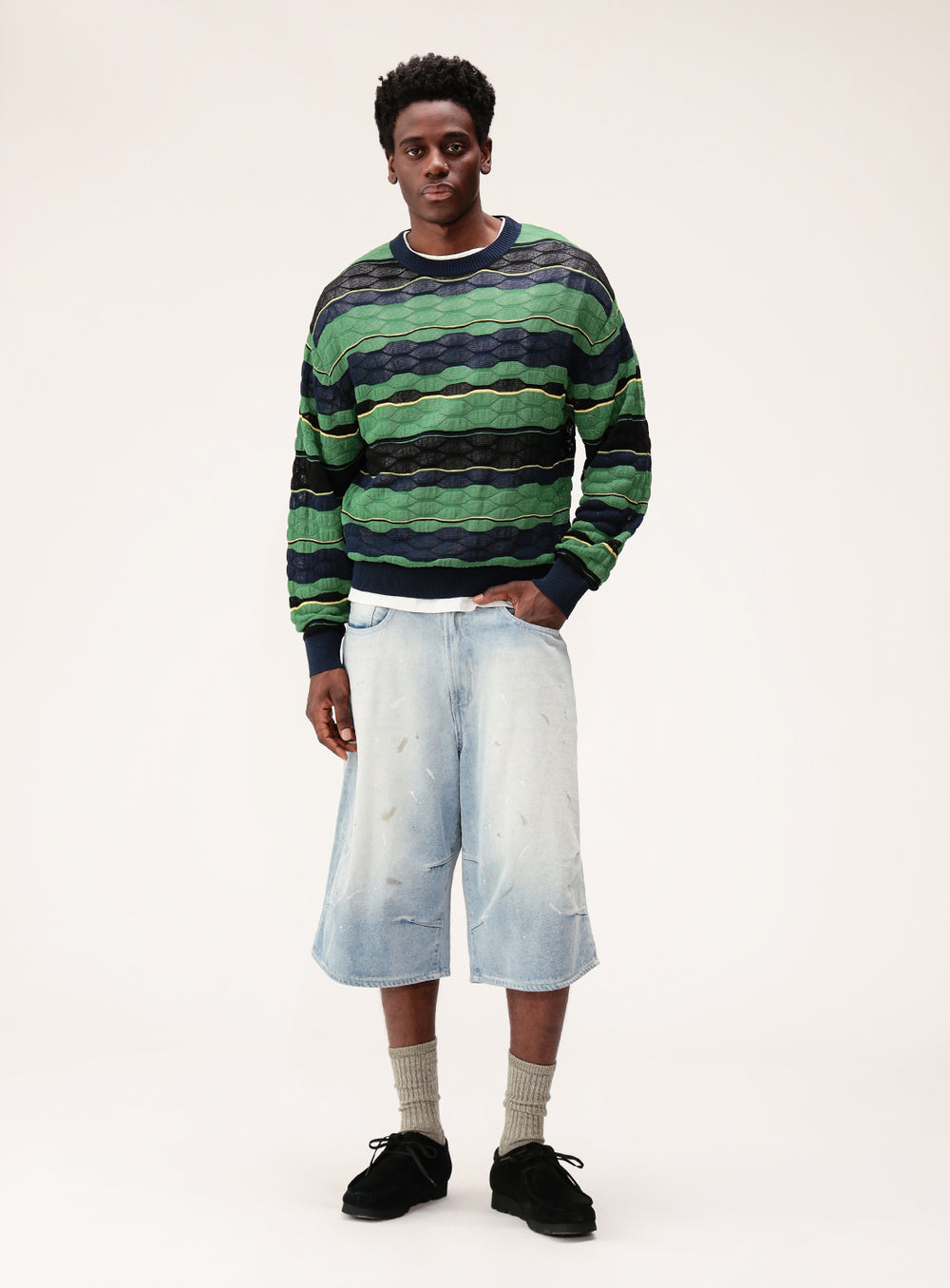 Wide Paint Denim Three Quarters Pants