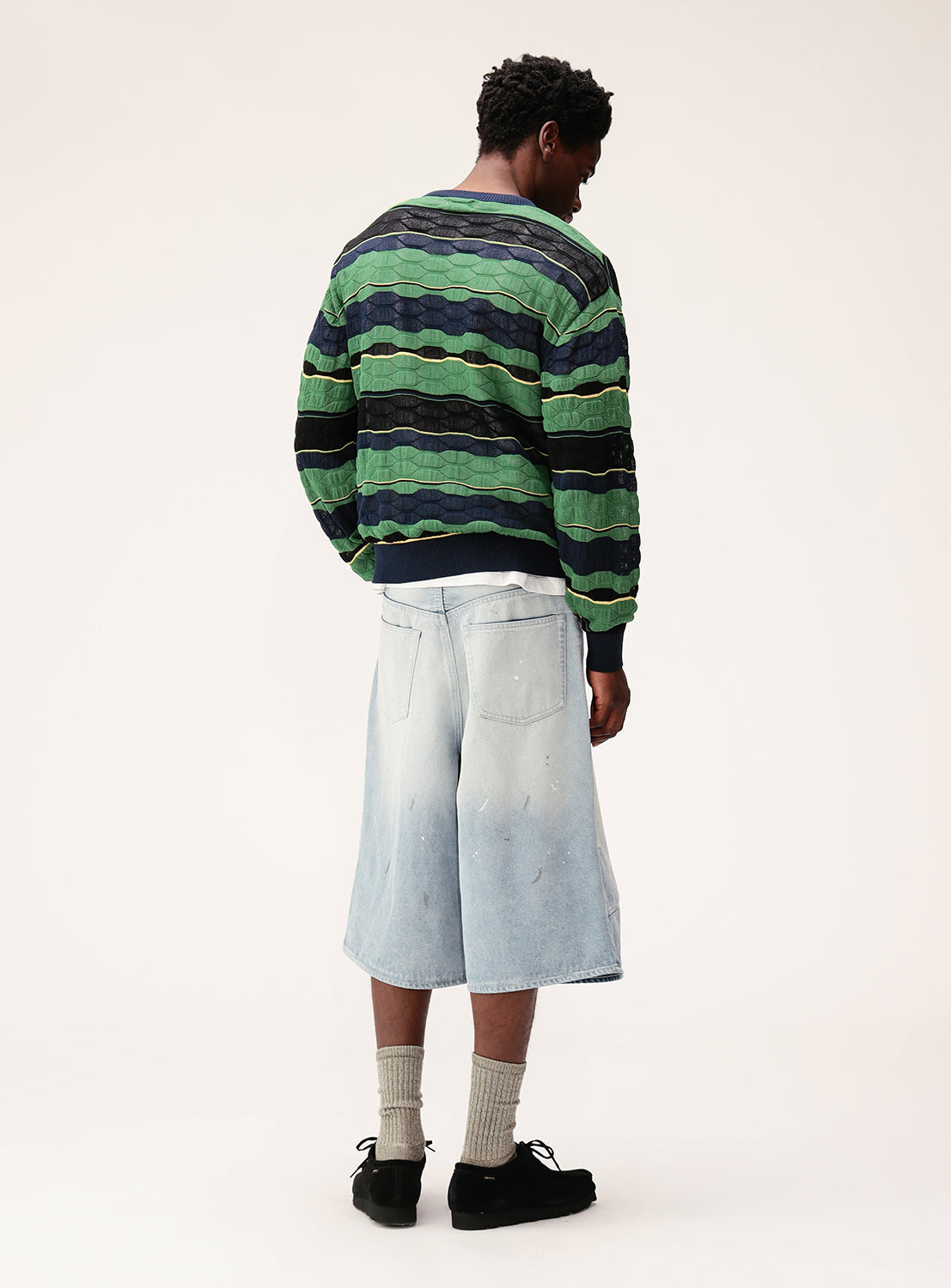 Wide Paint Denim Three Quarters Pants