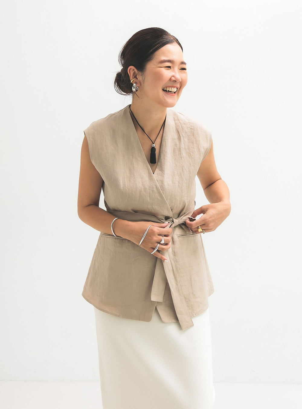 Linen Wrap Vest Blouse .M