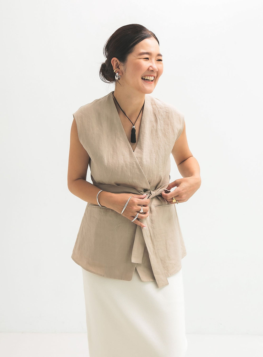 Linen Wrap Vest Blouse .M