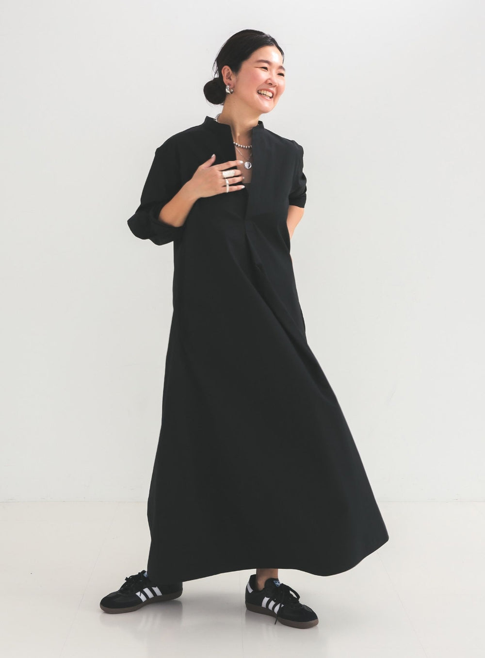 Cotton Nylon Flare Shirt Dress