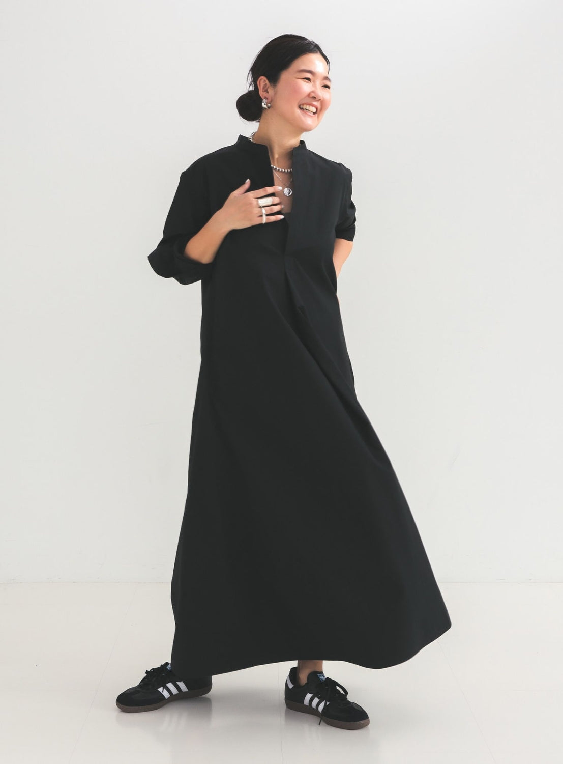 Cotton Nylon Flare Shirt Dress