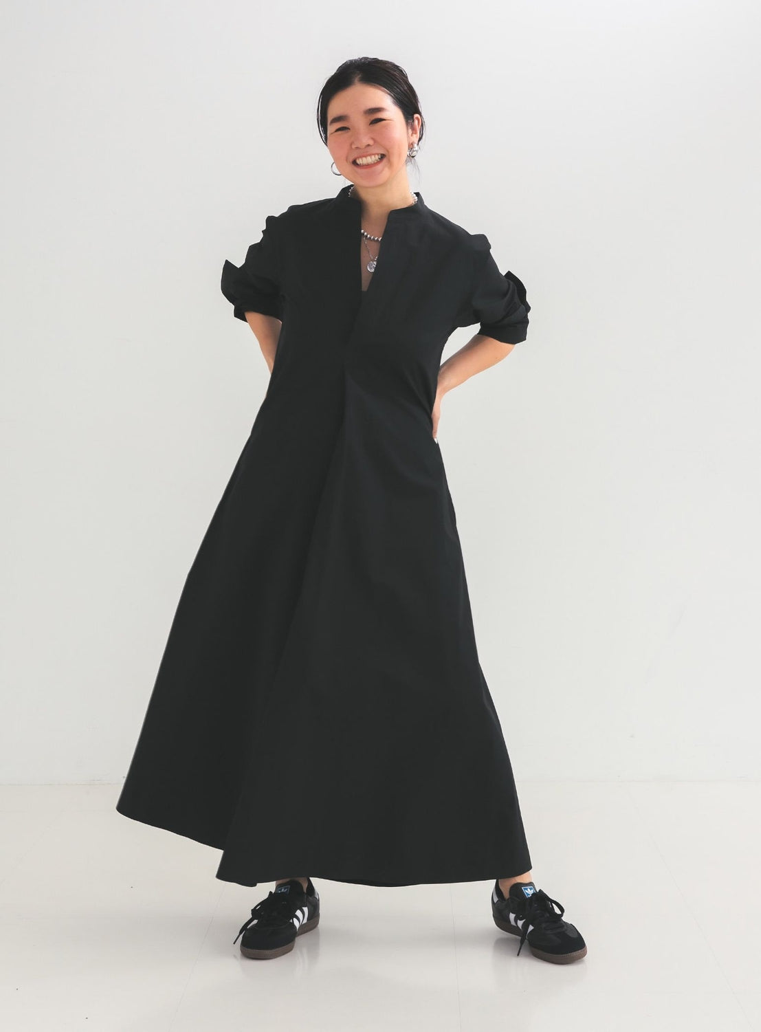 Cotton Nylon Flare Shirt Dress