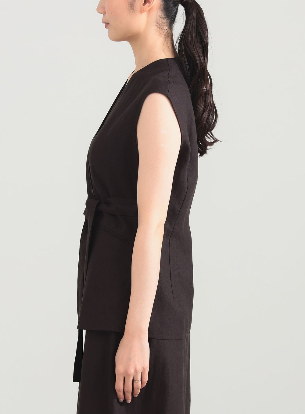 Linen Wrap Vest Blouse .M