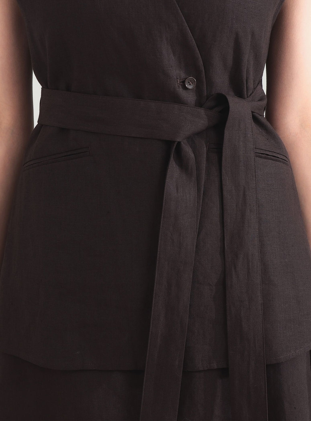 Linen Wrap Vest Blouse .M