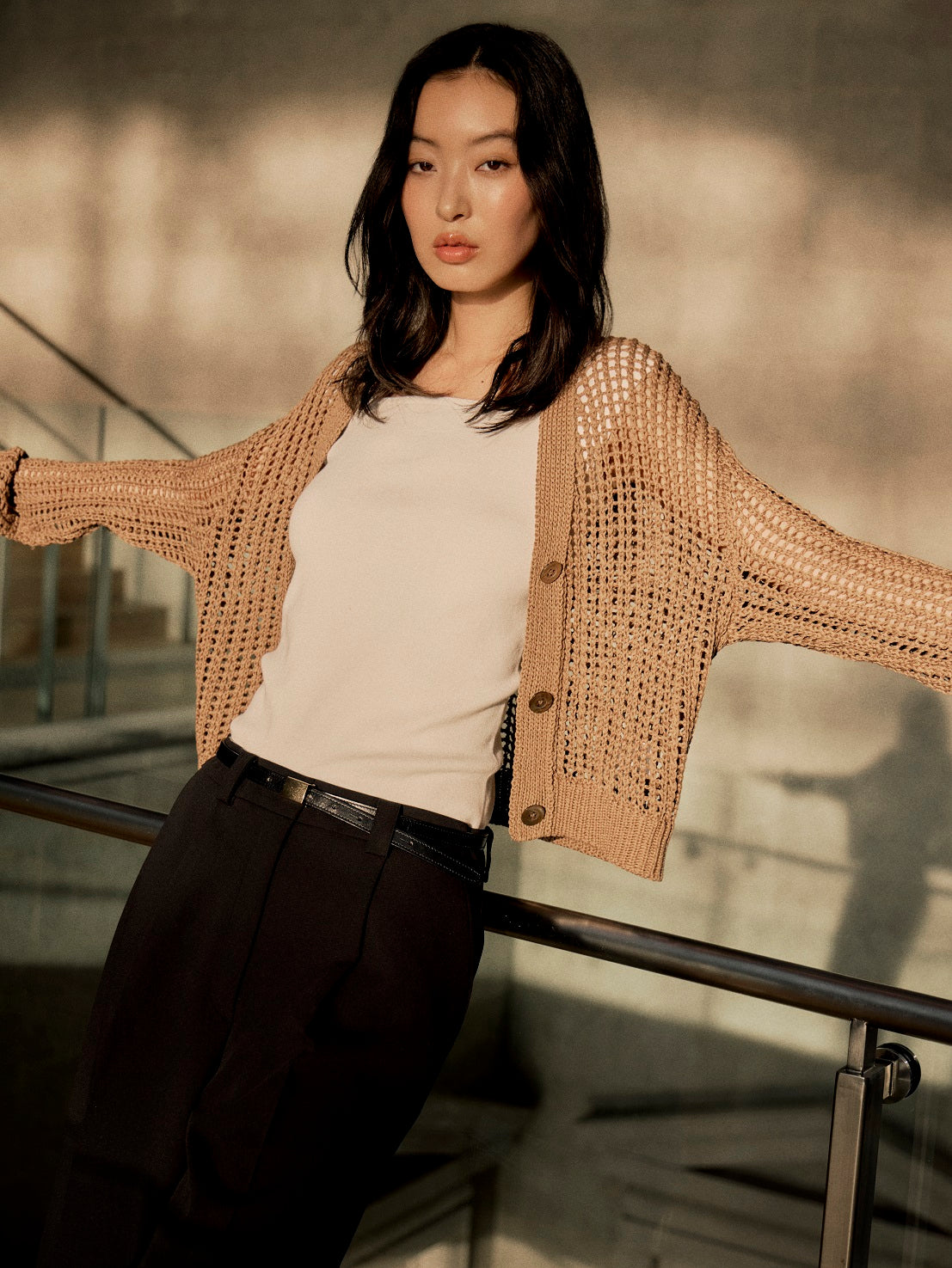 3-Gauge Cotton Mesh Cardigan